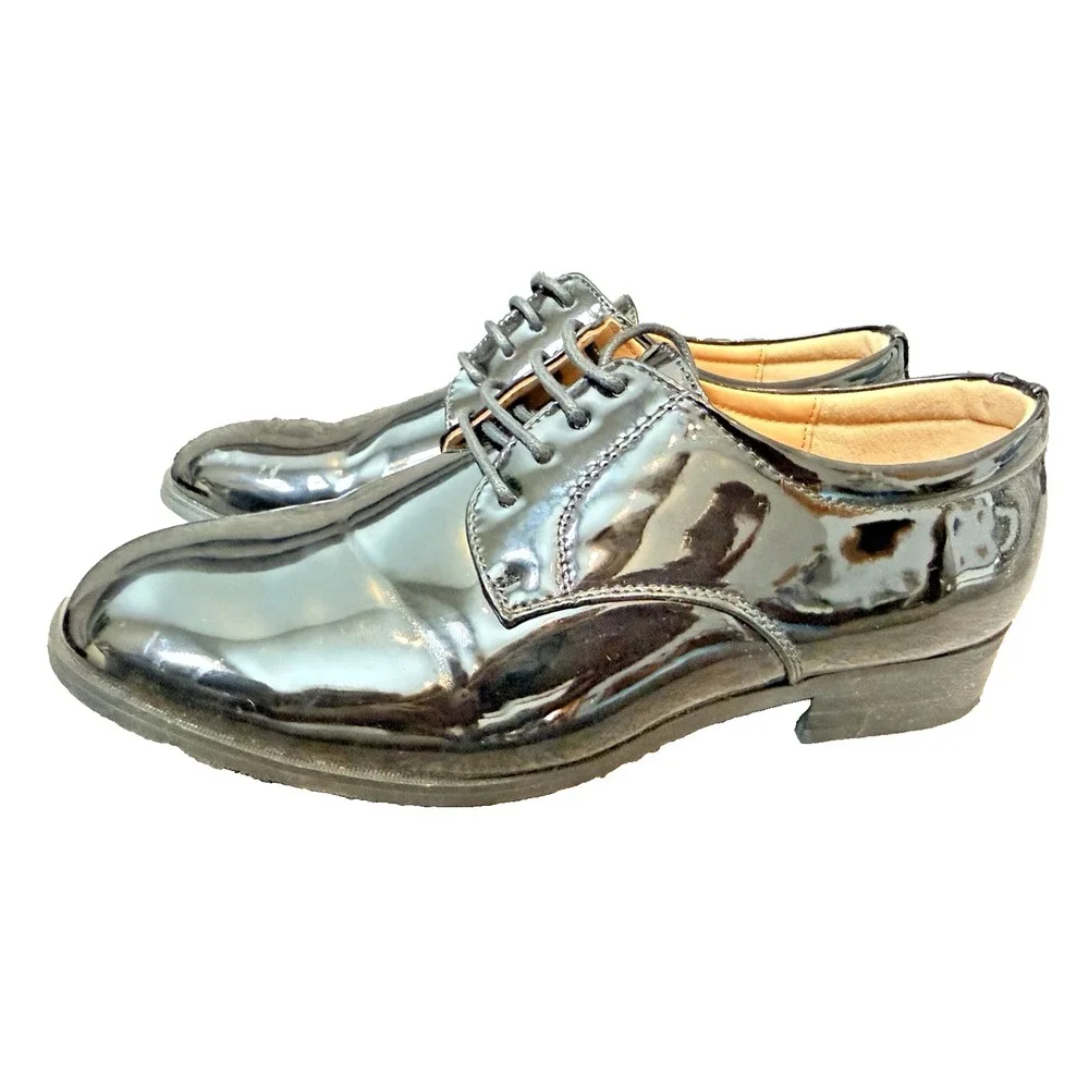 Tip Top Boys Classic Oxfords Dress Shoes Size 5 Black Patent Formal Wedding